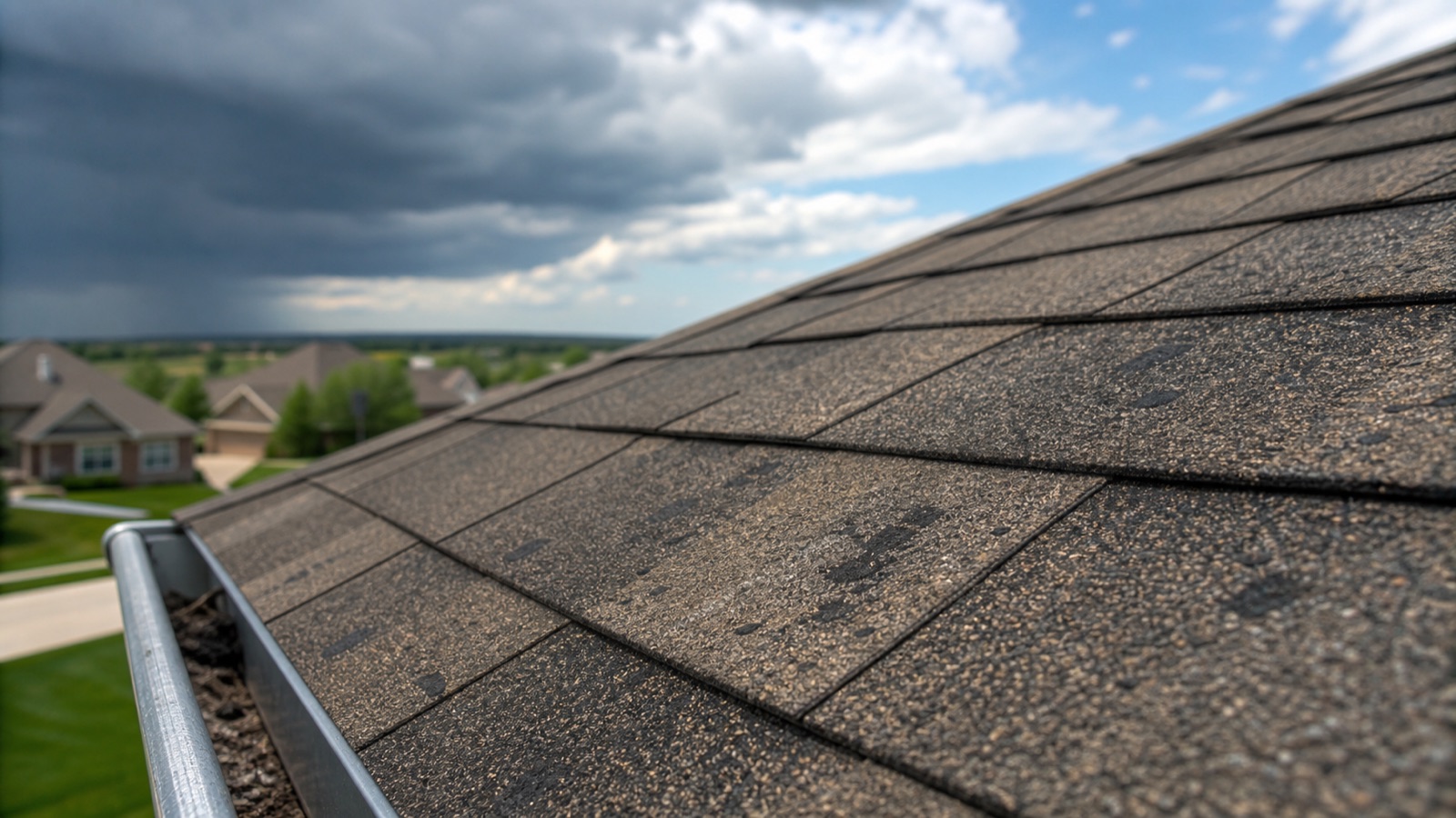 Possible hail marks on a residential roof after a Nebraska storm