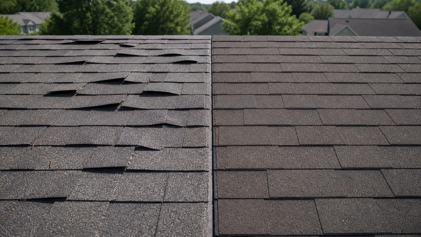 Comparing wind damage and normal roof wear on shingles