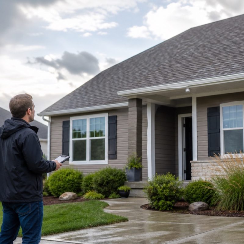 Homeowner checking a property safely after a storm