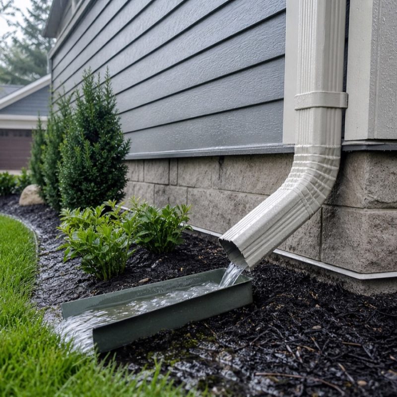 Gutter and downspout moving water away from a home foundation