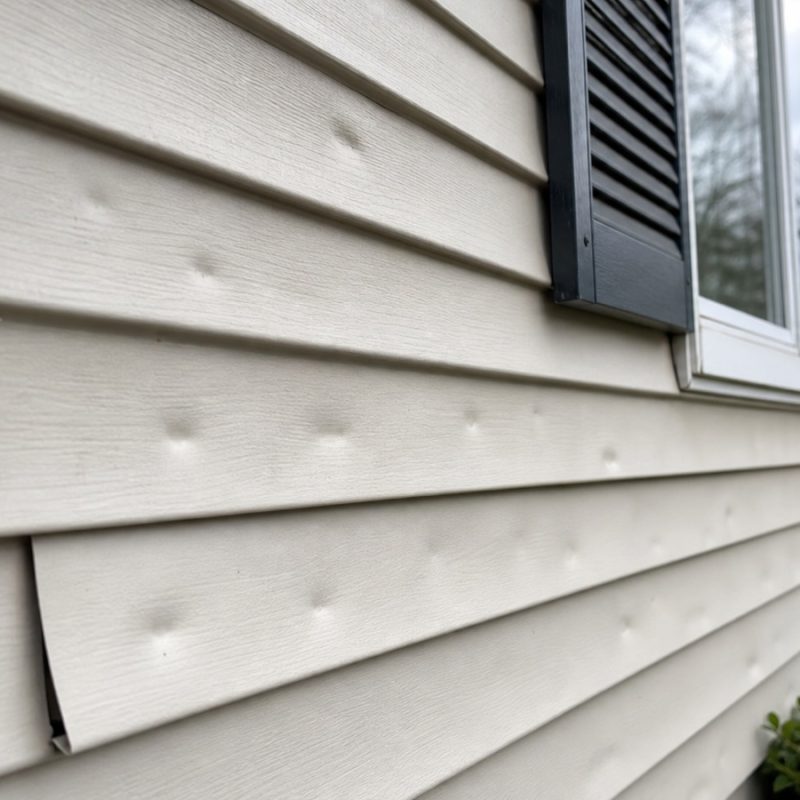 Possible wind or hail damage signs on residential siding