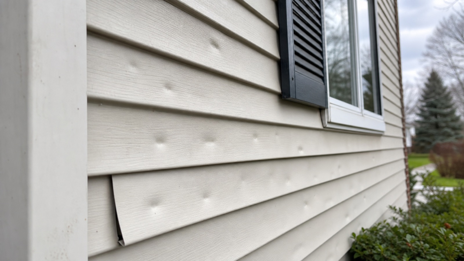 Possible wind or hail damage signs on residential siding
